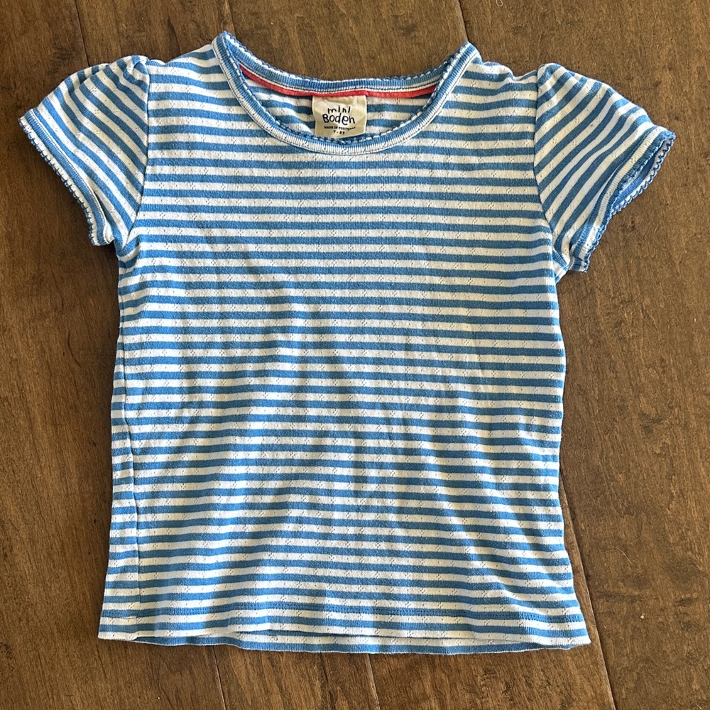 Mini Boden Blue and White Striped Short Sleeve Tee